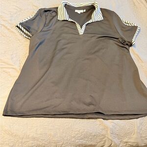 Chico’s Black Polo Top with Striped Trim